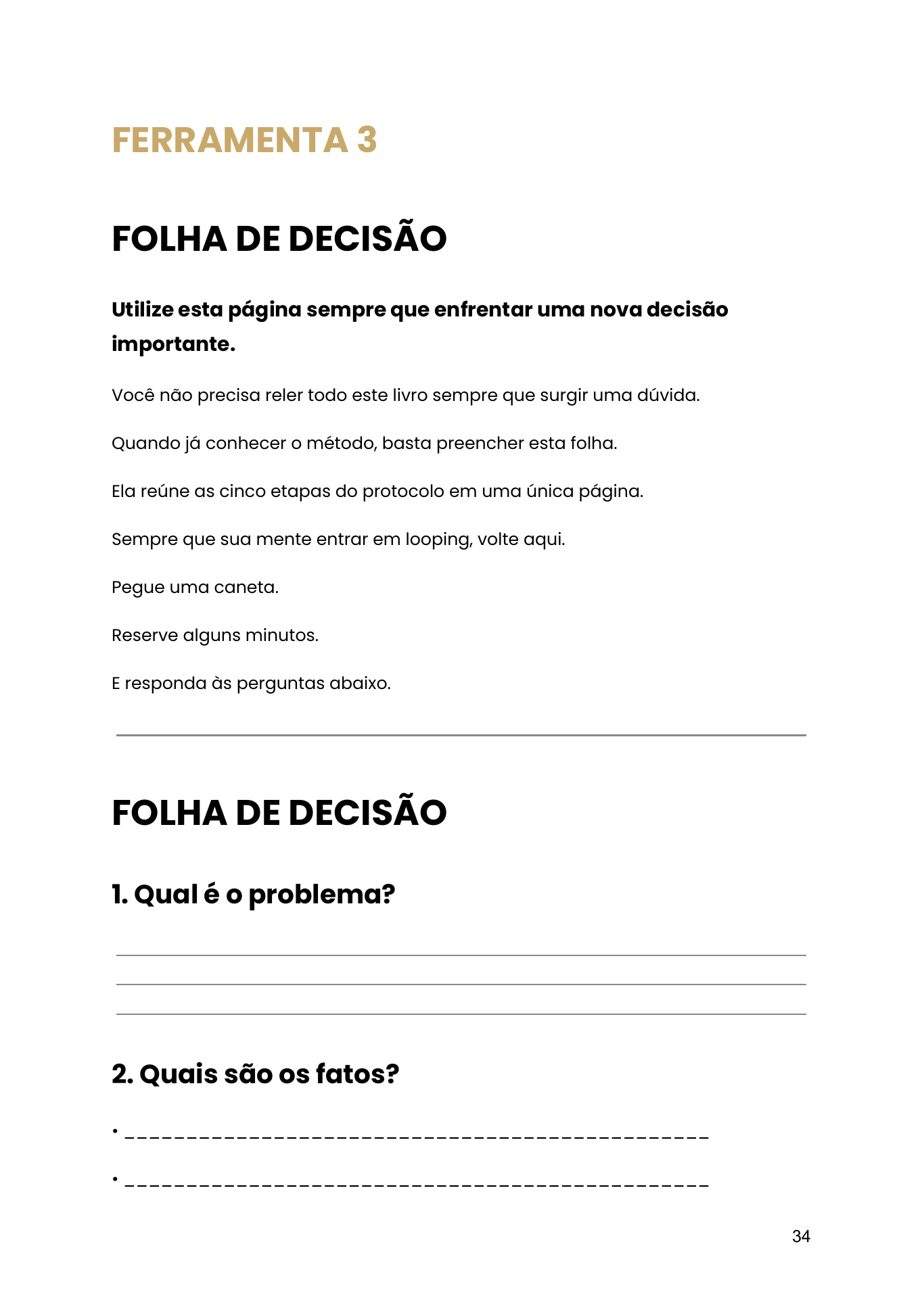 Página real: folha de decisão preenchível